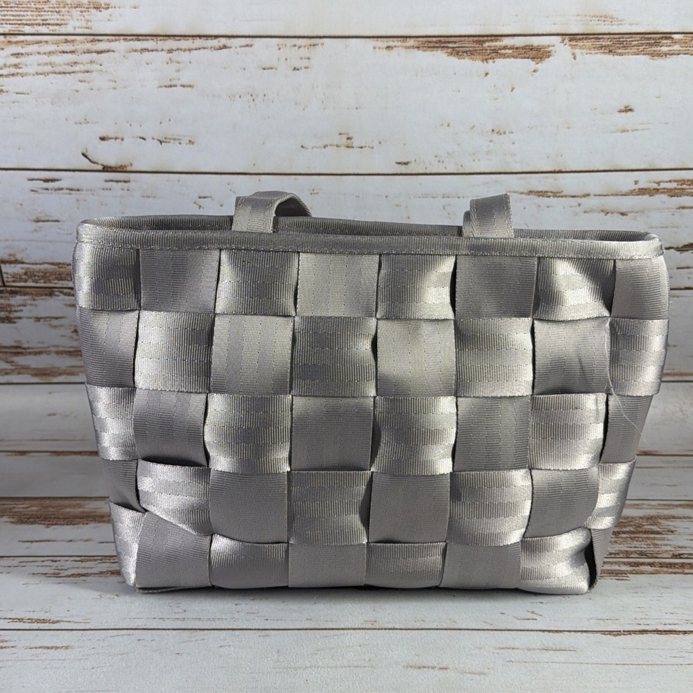 Harveys Original Seatbelt Bag Woven Shoulder Tote Handbag Gray Used Stained - Picture 2 of 11